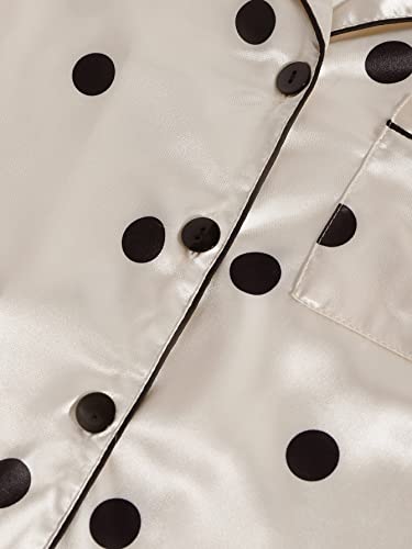 Lyaner Women's Polka Dots Silky Satin Pajamas Short Sleeve Top With Shorts Sleepwear Pj Set Beige Small #TOP2