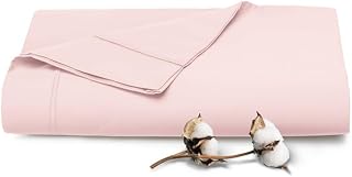 Pizuna Sabana encimera Cama 210 Algodon Rosa Claro,Tejido Satinado de Lujo 100% algodón de Fibra Larga de 400 Hilos Sabana encimera Cama 210 cm (Lámina Plana Rosa Claro - 1 Pieza)