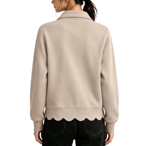 Quarter Zip Pullover Women 1/4 Zip Scalloped Comfy Pullover Sweatshirt - image 6