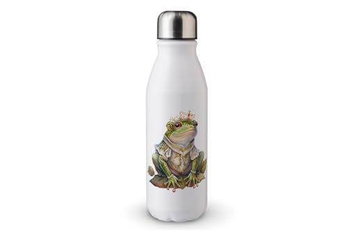 MAXIKIWI - Single Wall Water Drinking Bottle with Screw Cap, Non Insulated Lightweight Aluminium, BPA Free, Leak-Proof - Fantasy Frog Princess Victorian - 500ml