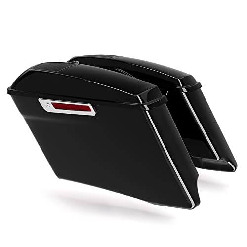 Alforjas TCMT estiradas 4" para motocicleta, con tapas para parlantes 6x9", color Negro Vivo, compatibles con Harley Touring 2014-2024 miniatura 3