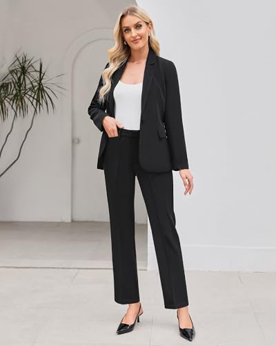 LookbookStore Pant Suits for Women Dressy 2 Piece Blazer and High Rise Straight Leg Pants Sets Business Casual Outfits2