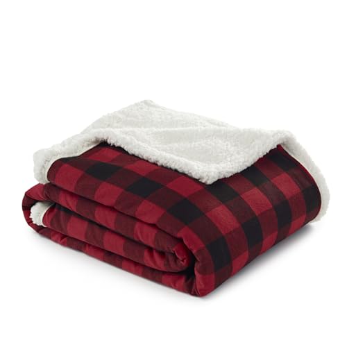 Eddie Bauer - Blanket, Super Soft Reversible Sherpa & Brushed Fleece Bedding, Throw Blankets for Couch, Ideal for Lounging (Cabin Plaid Red)