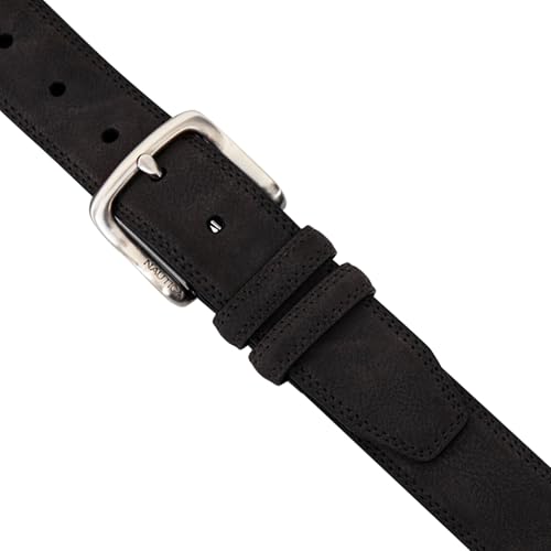 Image of Nautica Men's Casual Leather Belt | Everyday | Classic | Pants | Jeans | Khakis | Chinos | Metal Buckle