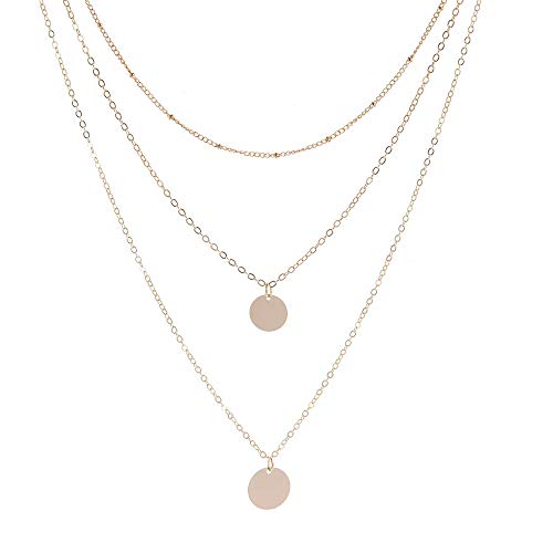 Collier en couches en or et triple disque à la finition haut de gamme