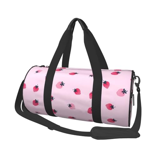 Large Weekender Overnight Bag Fashion Sports Gym Bag Pink Strawberry Fruits Travel Duffel Bag With Adjustable Shoulder Strap