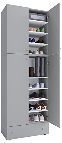 VCM Holz-Schuhschrank | Maße: H. 200 x B. 70 x T. 39 cm | Allzweckschrank | 9 Fächer | 4 Drehtüren | extra Schublade – Lona