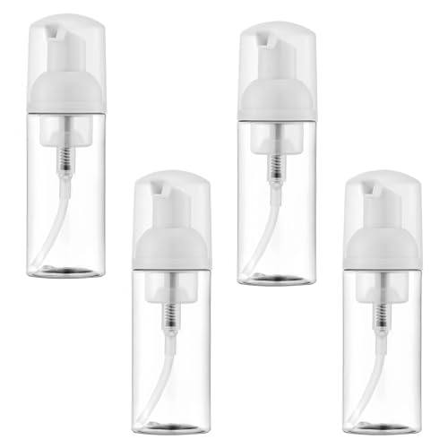 4Pcs Foaming Soap Dispenser, 50ml Travel Pump Bottles for Toiletries, Portable Foam Pump Bottle for Travel Size Hand Soap, Facial Cleanser, Shower Gel, Shampoo, Cleansing Mousse (Transparent)