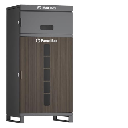 【複数投函可能/大容量】 宅配ボックス 宅配BOX おしゃれ 木目調 ポスト一体型 ポスト付き 組み立て不要 防水・防錆 屋外 置き配 盗難防止 両開扉 透明窓 案内ステッカー付き 戸建て用 個人宅 - BBKD - 商品画像
