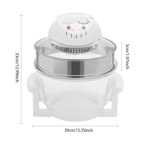 Turbo Air Fryer with 360° Viewable Glass, Mechanical Knob Controls & Expansion Ring – 1200W 16QT Large Capacity for Family, Grills Included