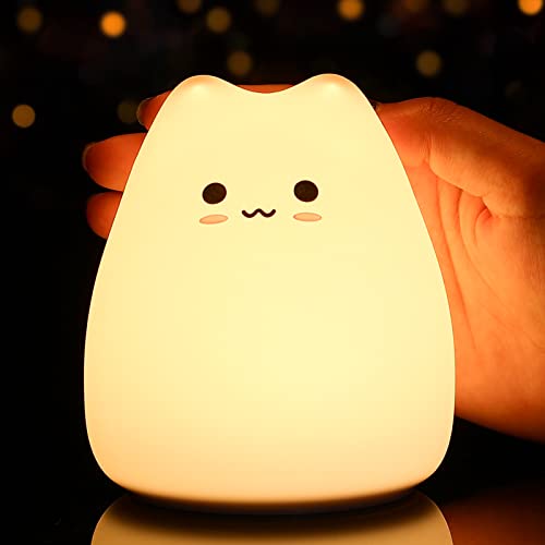 Tremdwoto Luce notturna per bambini, Lampada da notte per gatti Luce notturna a batteria per camera dei bambini, Luci notturne morbide, Luce squishy per la scuola materna