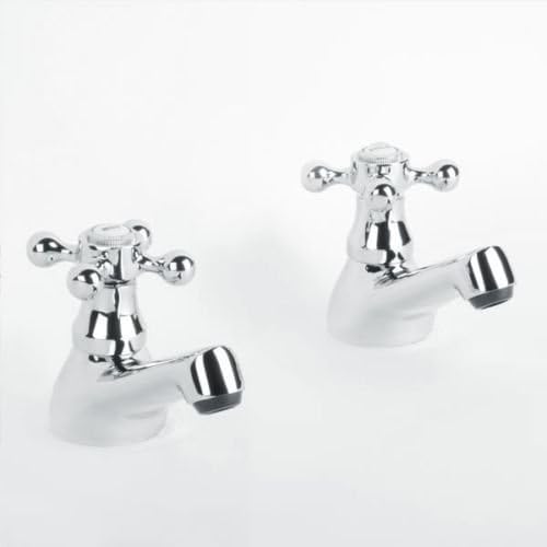 Pair 2 Pcs Hot & Cold Low Pressure Pillar Traditional Bathroom Basin Sink Taps Faucet