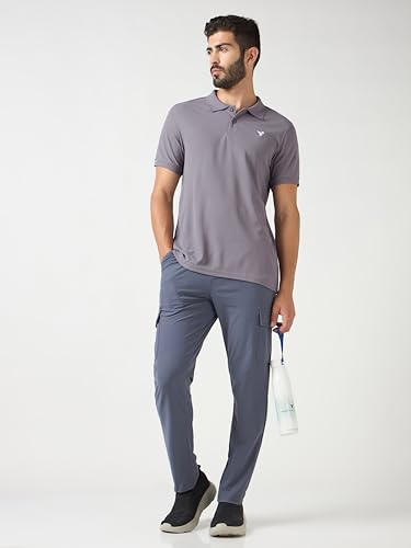 Image of TECHNOSPORT Men's Solid Slim Fit Polo Collar T-Shirt MATPIQ Half Sleeve Button Polyester for Gym Running Workout UPF50+ Anti Odour