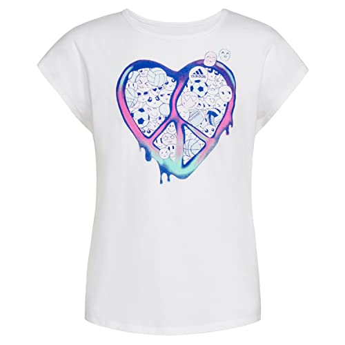 adidas Girls Short Sleeve Scoop Neck Tee 22 T Shirt, White/Peace, Medium