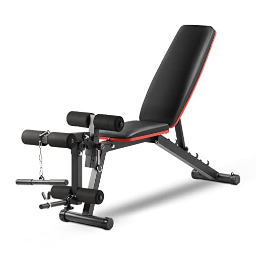 Weight Bench Adjustable Workout Bench Home Strength Training Bench, Incline Exercise Bench with Leg Extension and Curl (Red line)