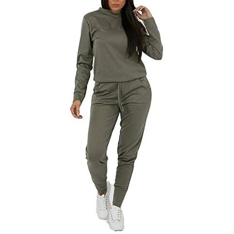 Womens Long Sleeve Loungewear Ladies Two Piece Co ord Set Tracksuit (16-18, Khaki) Cover