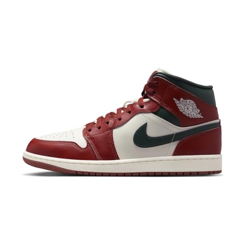 NIKE Air Jordan 1 Mid Men's Trainers Sneakers, Sail Redstone Midnight Green, 11