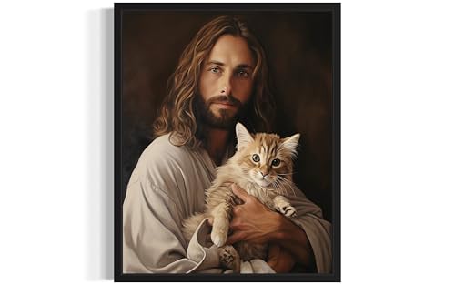 Jesus love Cat Art Print Poster, Religious Faith Spiritual Wall
