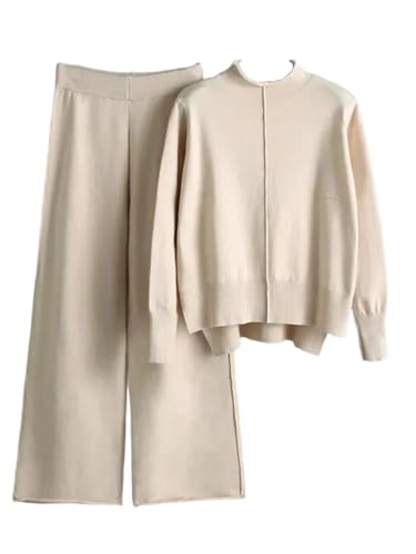 Women Asymmetrical Soft Pullover and High Waist Wide Leg Pants