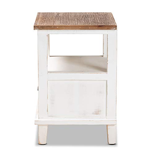 Baxton Studio Glynn Rustic Farmhouse Weathered Two-Tone White and Oak Brown Finished Wood 1-Drawer End Table by Baxton Studio - Used condition - Image 4