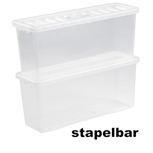#11 AUFBEWAHRUNGSBOX - für 36 DVDs - Aufbewahrungsbox mit Deckel 1 Stück - 60x20x25cm - transparent klar - stapelbar - Kunststoff Box Stapelkiste Unterbettkommode Büro