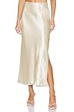 Skrtimory Womens Satin Silk Maxi Slit Skirt Elastic Waistband Maxi Long Satin Slit Skirts for women Cream
