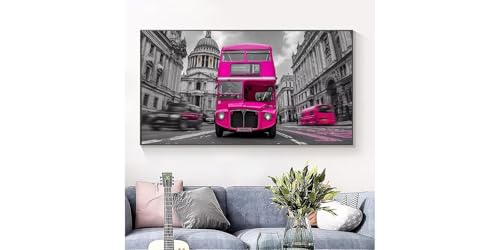 Décoration Murale Maison DIY | Grand Format Broderie Diamant Bus Rouge