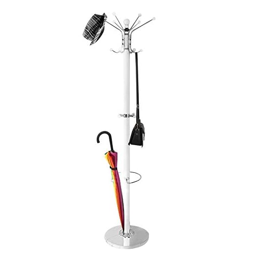 BAKAJI Attaccapanni Appendiabiti di Design a Piantana da Terra in Metallo con 16 Ganci Appendi Abiti Base in Marmo Dimensione 38 x 38 x 180 cm (Bianco)