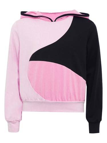 Jugaoge Kids Girls Relaxed Fit Long Sleeve Hoodie Sweatshirt Color Block Patchwork Casual Pullover Tops3