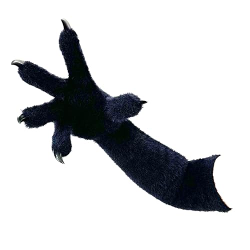 SCLMRO Fursuit Costume Paw Gloves Long Arm Plush Faux Fur White and Black with Claws Unisex (Black - Black Nails General size)