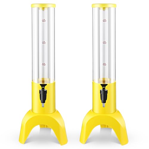 Baderke 2 Pcs Drink Tower Mimosa Tower 1.5L Tabletop Tower Beverage Dispensers Beer Dispenser with Ice Tube Margarita Towers for Liquor Juice Water Alcohol Wine Home Bar Party(Yellow)