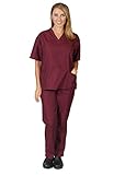 Women's Scrub Set - Medical Scrub Top and Pant, Burgundy, XXX-Large