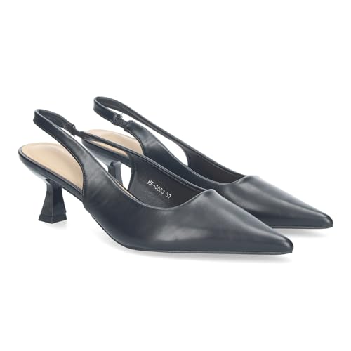 shoes&blues.es 80771-Zapato para Mujer, Estilo Salon, con Tacon, con Puntera Fina, Talon Abierto y Hebilla Ajustable.. Talla 40 Negro