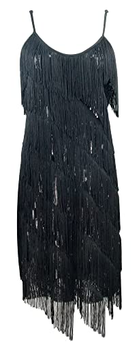 Image of Women 1920s Gatsby Flapper Dress Sexy Open Back Strap Fringed Cocktail Party Dress with 20s Accessories