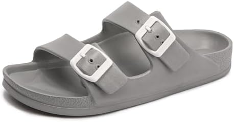 FUNKYMONKEY Women's Comfort Slides Double Buckle Adjustable EVA Flat Sandals