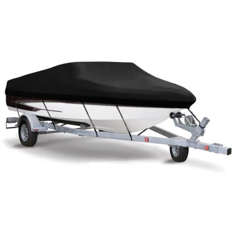 Epicover 210D Boat Cover, Heavy Duty Waterproof Trailerable Boat Cover for V-Hull, TRI-Hull, Runabout Boat, Pro-Style Bass Boats, Fits up to 17-19ft Long and 96 in Wide Cover