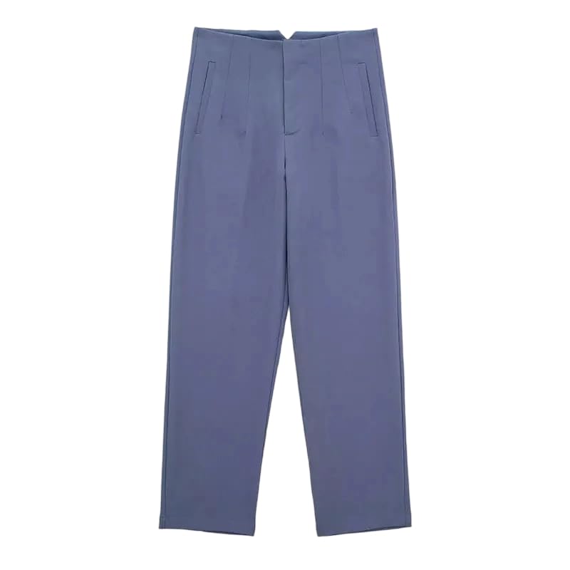 Woman Solid Trouser High Waist Slim Zipper Fly Long Pants Commute Office Lady Woman Pencil Pant Blue Grey
