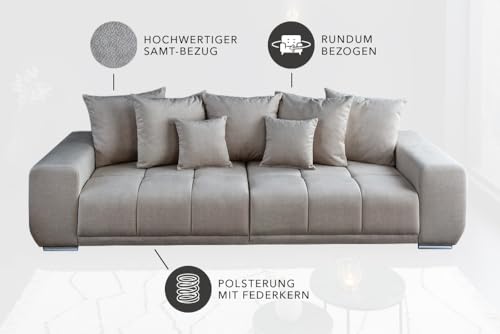 Riess Ambiente Extravagantes XXL Sofa ELEGANCIA 285cm Champagner beige Samt inkl. Kissen Bigsofa – Bild 6