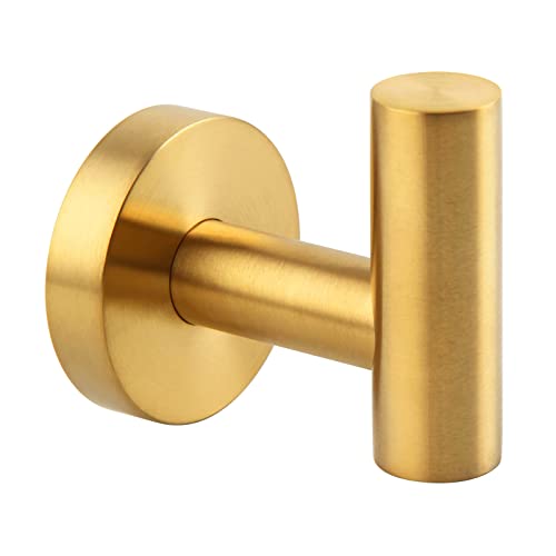 APLusee Robe Towel Hook, SUS 304 Stainless Steel Modern Home Storage Coat Hanger, Brushed Gold Wall Hook for Bath Toilet Kitchen Garage