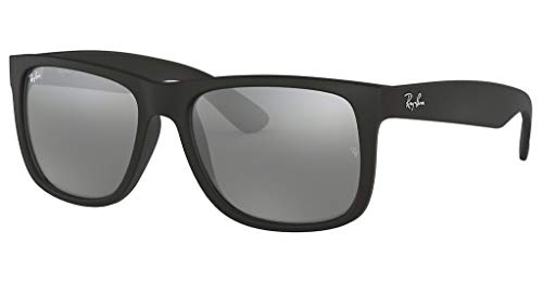 Custodia protettiva inclusa Rayban Mod. 4165 Sun Justin 622/6G 54 Occhiali da sole rettangolari 54, gomma nero/grigio specchiato argento, Gomma Nero/Grigio-argento a specchio, 54