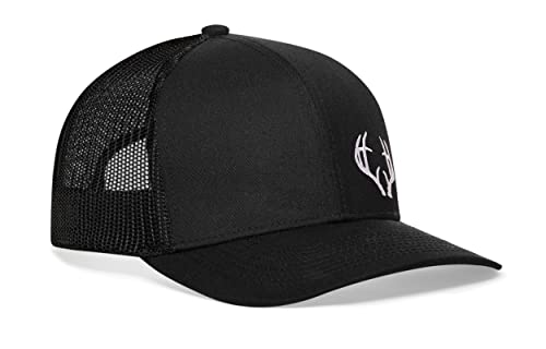 Haka Buck Antler Embroidered Trucker Hat, Outdoor Hat For Men & Women, Adjustable Baseball Cap, Mesh Snapback, Golf Hat - Black #TOP1