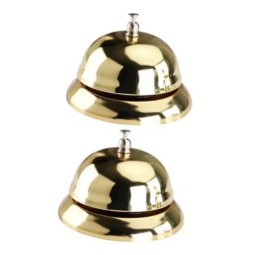 UTHCLO 2 Piezas Campana de Mano Dorada para Servicio de Recepción de Timbre Pequeño y Ligero con Sonido para Restaurantes y Atención al Cliente