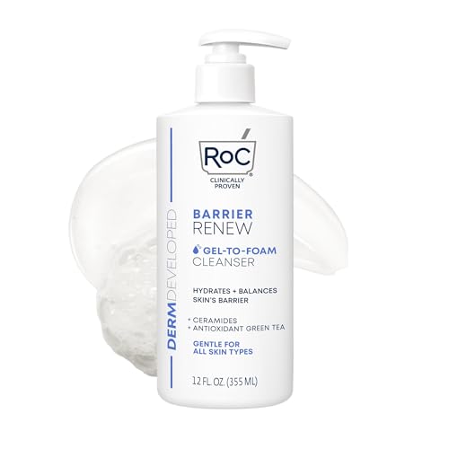 RoC Barrier Renew Gel to Foam Non Drying Foaming Facial Cleanser to Hydrate Skin, facial cleanser for sensitive skin, 12 Ounces