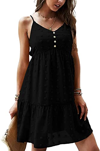 Gemijacka Damen Kleider V Ausschnitt Spaghettiträger Kleid Ärmellos Swiss...