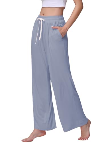 Image of Veseacky Women's Comfy Stretch Drawstring Wide Leg Lounge Casual Pants Pajamas Bottoms Dance Bottoms S-4XL