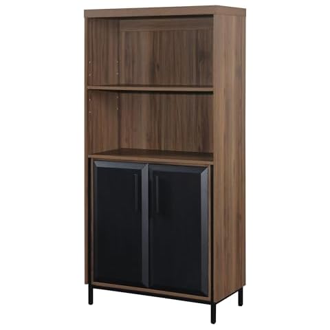 Thomasville® Alderbrook 60"H 3-Shelf Bookcase With Storage, Walnut/Matte Black Cover