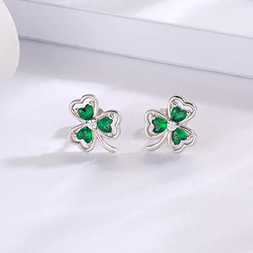 925 Sterling Silver Clover Stud Earrings Shamrock Irish Ear Studs St Patricks Day Jewelry Gifts for Women3