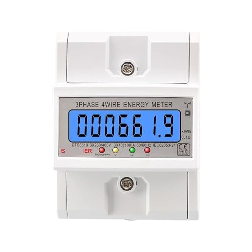 Compteur électrique triphasé rail DIN kWh 100A LCD rétroéclairé boîtier transparent