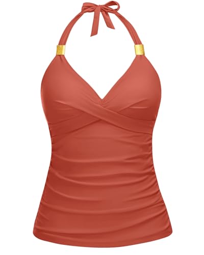 Image of Yonique Women's Halter Tankini Top V Neck Swim Top Tummy Control Bathing Suit