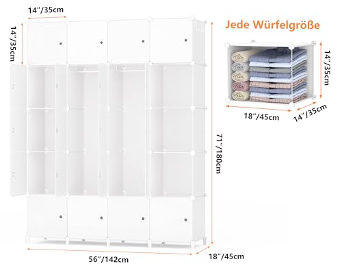Miniatura 3 de Homidec Armario Modular, Guardarropa Portátil De 20 Compartimentos Para Dormitorio, Armario Con Barra Para Colgar Ropa, Compartimentos Más Profundos Aptos Para Perchas